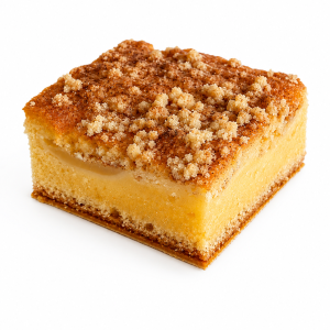 Poached pear cinnamon pudding slice